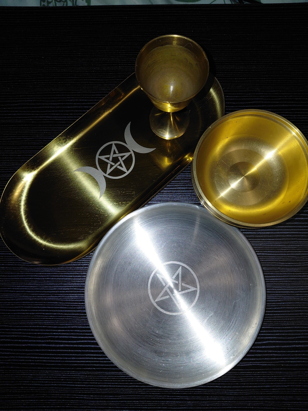 10 Pc Pentagram Altar Set - Gold & Silver Decorative Trays and Chalice